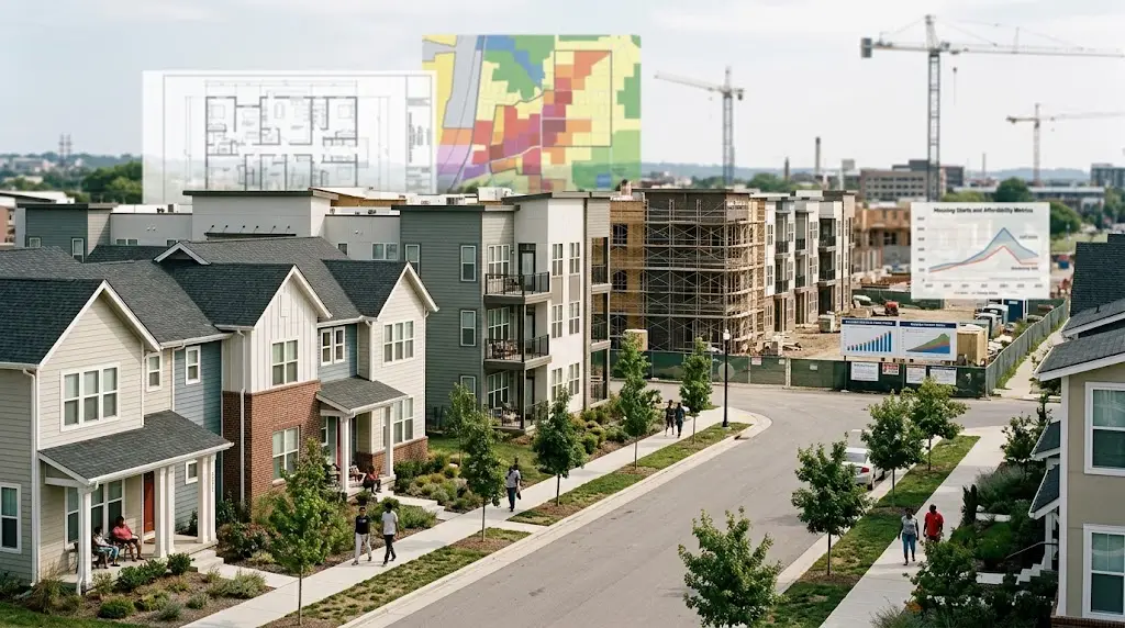New American housing construction representing changes in housing policy and supply
