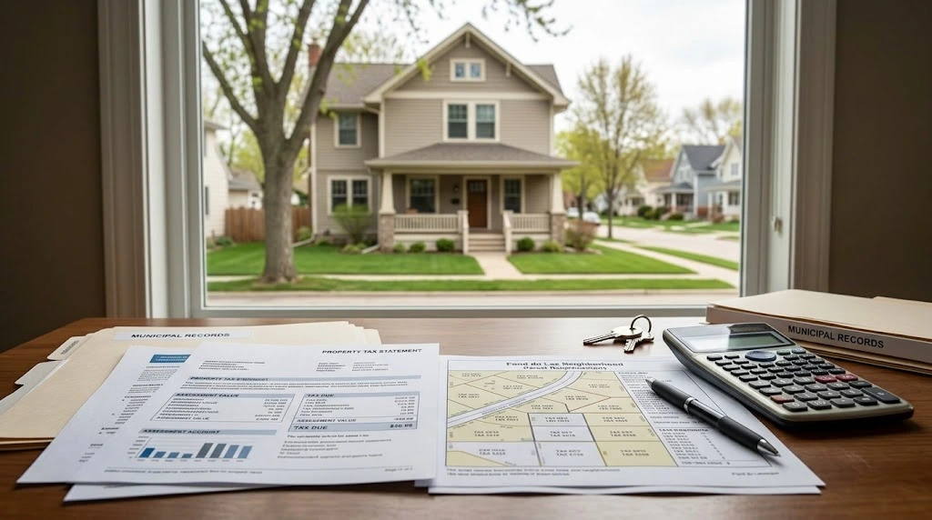 Fond du Lac property with documents representing local real estate taxes